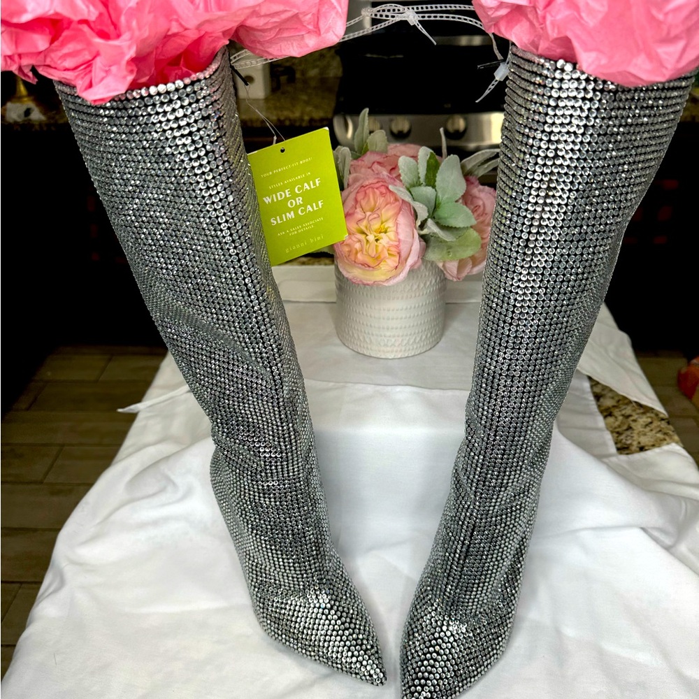 Gianni Bini, the Gabortwo Multi Rhinestone Pointed Toe Tall Wedge Boots 🩷💎💎
